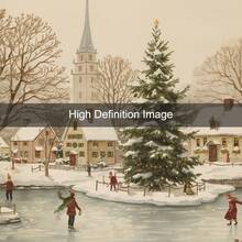 1pc Framed/Unframed Snowy Town Square Christmas Tree Canvas Poster Winter Wonderland Ice Skating Wall Art Print Xmas Festival Nordic Decor Rustic Painting For Apartment,Living Room,Bedroom,Modern Home Decoration - A - View 7
