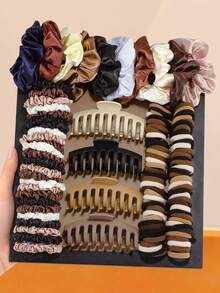 119/100/10/6/3pcs Morandi Color Hair Accessories Set, High Elasticity Hair Ties, Minimalist Vintage Fashion, Large Asymmetric Hair Clips - Suitable For Girls And Women, Daily School, Dating, Vacation - Multicolor - View 12