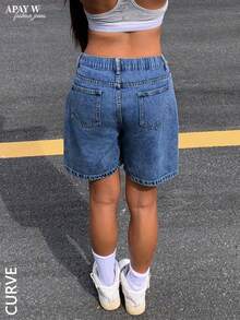 Damen-Bermuda-Denim Shorts in Große Größen, einfarbig, lässig für den Sommer - Dunkle Waschung - Übersicht 6
