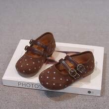 1 Pair Girls' Polka Dot Mary Jane Shoes, Spring/Autumn New Style, Double Hook & Loop, Soft Sole, Princess Shoes, Non-Slip Shoes For Toddlers - Coffee Brown - View 6