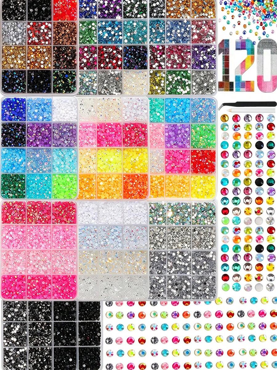 10 Boxes Mixed Color 3mm Colorful Resin Rhinestones, Flat Back Crystals, Includes Tweezers Pen, Multi-Purpose DIY Clothing Fabric Decoration Accessories Nail Charms - Multicolor - View 1