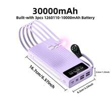 LADAPU 10000/20000/30000mAh超大容量5V2A便携式快充移动电源，高颜值商务简约风格充电器，内置4根电缆，4种模式超亮露营灯，旅行必备，适用于iPhone 6 7 8 X XR 11 12 13 14 15 16 Pro Max适用于iPad、Android手机，送给家人、朋友、孩子、生日、圣诞节、冬季、的礼物适合户外玩耍、购物、旅行、便携式电源超级快速充电，LED电量显示，适用于带有USB和Type-C端口的Android和iPhone设备的便携式充电器，安全稳定的聚合物锂电池。 - 黑色 - 查看 9