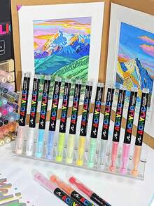 Guangna Classic 200/168/120/100/72/48/36/24 Colors Acrylic Paint Markers, Smooth Acrylic Ink, Rich Colors, Comprehensive Color Classification, Layerable, Strong Coverage, Felt Tip, Suitable For Canvas, Rock Painting And More - Multicolor - View 12