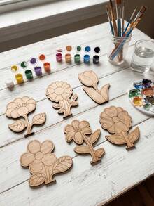 6 Types Of Floral Shaped Natural Wood Blank, Unpainted Natural Wood Floral Handmade Materials, DIY Free Painting, Suitable For Home Decor, Personalized Photo Display, Art Project Gifts, Birthday And Graduation Ceremonies And Other Occasions. - Multicolor - View 8