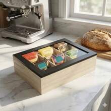 Wooden Divided Storage Box With Transparent Lid, 4-Grid/9-Grid Optional, Desktop Tea/Tea Bag/Coffee Bag Organizer, Snack/Candy Creative Home Storage Container - Multicolor - View 9