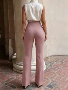 Women's Fashion Slim Fit High Waist Flared Pants, Multiple Colors Available - Dusty Pink - View 2