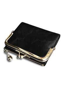 Women's RFID Blocking Kiss Lock Short Wallet Large Capacity | Multi Card Slots, Zipper Coin Pocket, Vintage Clutch Ladies Purse - Multicolor - View 14