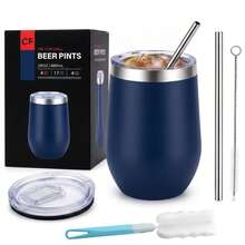 Termo 16oz(480ml) Acero Inoxidable, Antifugas, Incluye Popotes, Cepillo y Esponja, Vaso Termico Para Cerveza, Te Helado, Cafe, Chocolate, Termo Para Bebidas Calientes y Frias - Azul - Ver 1
