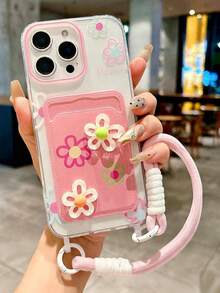 Casing Ponsel Gantungan Kartu Bunga Warna-warni 3D Musim Panas Kompatibel Dengan Apple 16 Pro Max/ 15 Pro Max Baru 11 Kreatif 12 Soft Shell 11 Tahan Guncangan 14 Pro/13 Pelindung Penuh Wanita 17 Pro Max/17/Pro/17 Plus/17 - Berwarna merah muda - View 10