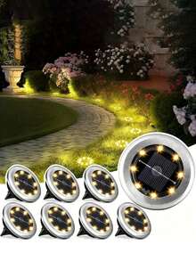 4 Solar Ground Lights | 8 LED Stainless Steel Ground Lights, Weatherproof Outdoor And Home Decor, Suitable For Garden/Path/Balcony, Elegant Landscape Gift Set, Yard Decoration - Multicolor - View 7