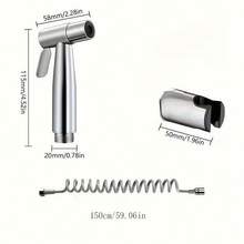 1PC Bathroom Handheld Bidet Sprayer Toilet Set Spray Gun Bathroom Sprayer Self-Cleaning Shower Head (With Extension Hose And Dual Control Angle Valve) - Silver - View 5