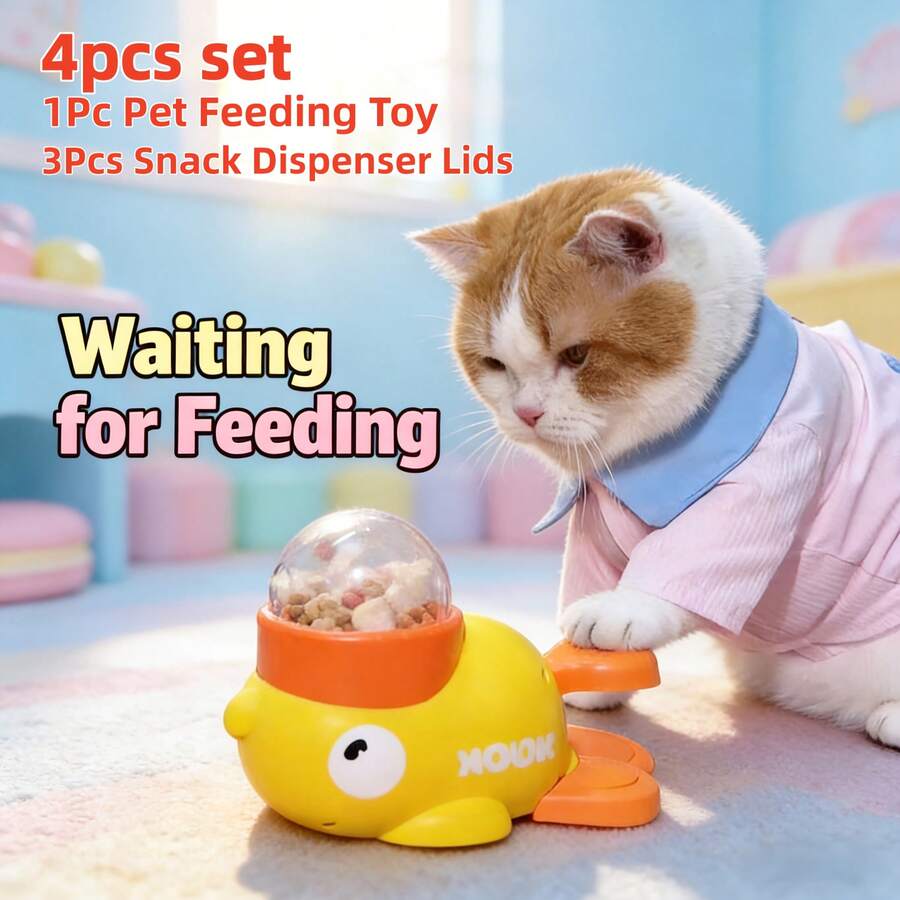 4pcs Set Interactive Duck-Shaped Pet Feeding Toy With Press-And-Rotate Treat Dispenser, 3 Sizes Of Treat Inlet Design, Durable Plastic Material, Suitable For Cats And Dogs, Intelligence Training And Anti-Choking, For Living Room/Outdoor/Garden Use, Universal Fit For Various Pet Breeds And Sizes, 20 Application Scenarios Puzzle Feeder - 500ml - View 1