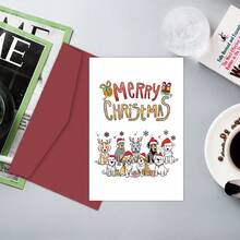 1pc Funny Christmas Dog Greeting Card With Envelope, Cartoon Puppy Design Merry Christmas Card, Suitable For Friends And Family, Holiday Greeting Card, Christmas Gift For Dog Lovers - A - View 6
