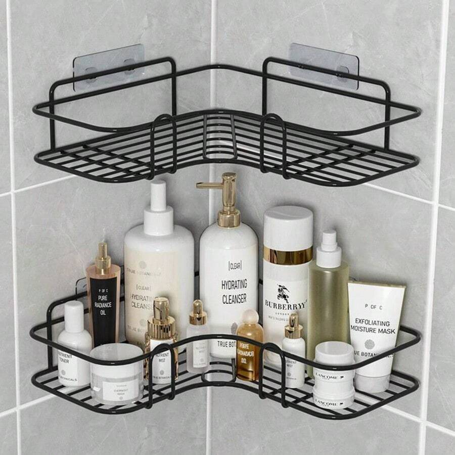 Shower Caddy Bathroom Storage Wall Rack, Drill-Free Adhesive Shower Decor And Accessories - Black - View 1