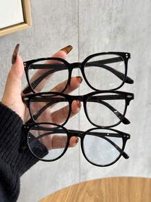 3 Pairs Bohemian Style Black Minimalist Versatile Fashion Transparent Lens Glasses Suitable For Daily Wear, All Seasons - A - View 2