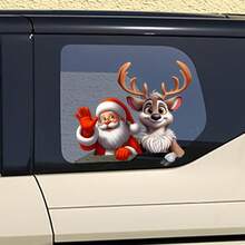 2pcs/Set Merry Christmas English Santa Hat Snowflake Santa Claus Reindeer Combination Car Stickers, Suitable For Cars, Trucks, SUVs, Christmas Cartoon Pattern Holiday Atmosphere Decorative Stickers, Home, Doors, Windows, Glass, Wall Stickers, Window Decals - one-size - View 5