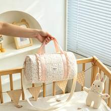 1pc Pink Floral Ruffle Children's Travel Bag Set, Mix & Match Handbag, Crossbody Bag, Cylinder Luggage Bag, Tassel Makeup Storage Bag, Simple Handbag Combination, Suitable For Girls' Short Trips, Outdoor Camping, Study Tours - Multicolor - View 5