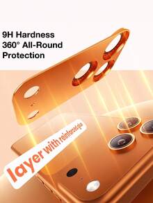 1件 [2026新款] 9H鋼化玻璃相機鏡頭保護貼，相容 iPhone 17 Pro Max/17 Pro，橘色鑽石水鑽金屬環，高清晰透明，防刮，無氣泡易安裝，相容手機殼 - 橘色 - 查看 3