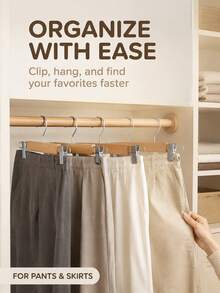 Natural Solid Wood Pants Rack With Adjustable Anti-Scratch Metal Clips, Non-Slip Space-Saving Closet Storage Organizer, Suitable For Long Pants, Jeans, Skirts, Dress Pants, Wardrobe Clothing Display Rack - A - View 5