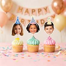 Personalized Face Cupcake Toppers, Customized Photo Hollow Cake Picks, Adult Family Pet Lover Birthday Party Decor, Fun Milestone Celebration Cupcake Decorations, Unique Party Favors, Custom Cake Decor Supplies - H-photo Cupcake Labels - View 10