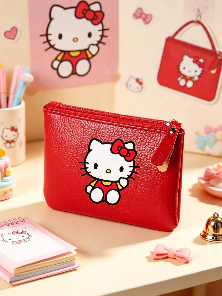 SANRIO 1pc Hello Kitty Mini Wallet, Cute PU Coin Purse, Fashion PU Leather Small Zipper Wallet & Card Holder, Suitable For Keys/ID Card, Easy To Clean Daily Carry Wallet - Multicolor - View 1