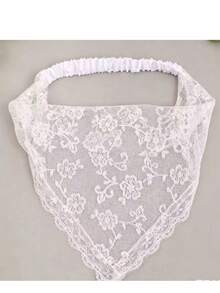 1pc Fashion Off-White Mesh Lace Flower Pattern Sweet Vacation Seaside Beach Lace Triangle Towel Hair Accessories Women's Wedding Party Hair Headwear - White - View 2