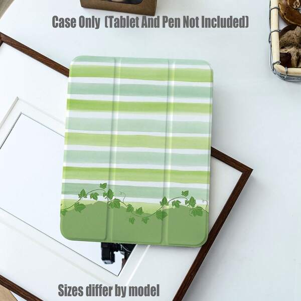 Striped Green Leaf Pattern Tablet Protective Case, Tri-Fold High-Transparency Acrylic With Pen Slot Protective Case. Tablet Protective Case Features: Tri-Fold Stand Design, Smart Sleep/Wake, Full Coverage Protection, Skin-Friendly Frame Material, Airbag Anti-Drop Frame, Multi-Angle Stand, Built-In Pen Slot, Precise Cutouts, Lightweight And Portable.