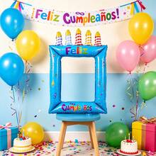 Handheld Candle Birthday Cake Photo Frame Balloon Spanish Happy Birthday Print Feliz Cumpleaños Birthday Party Anniversary Decoration - Multicolor - View 5