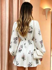 SuofeiMan Muslin White Base Ink Wash Floral Print Elegant Shirt Dress ...