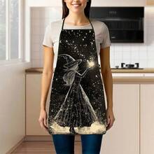 1pc Halloween Starry Sky Witch Print Apron, Featuring Pointed Hat Starry Magic Witch Pattern, Durable Cooking Apron Suitable For Bakers, Cake Decorators, BBQ Enthusiasts, Gardeners, Painters, Nail Artists - Perfect Gift For Home And Professional Chefs - Multicolor - View 7