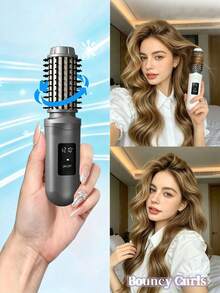 SKYWORTH Wireless Straightening Brush, Mini Curling Iron, 3 Temperature Settings, Anti-Scald Rechargeable Hair Curler, With LCD Display, Anti-Frizz, Fast Heating, Suitable For Styling And Travel - Multicolor - View 2