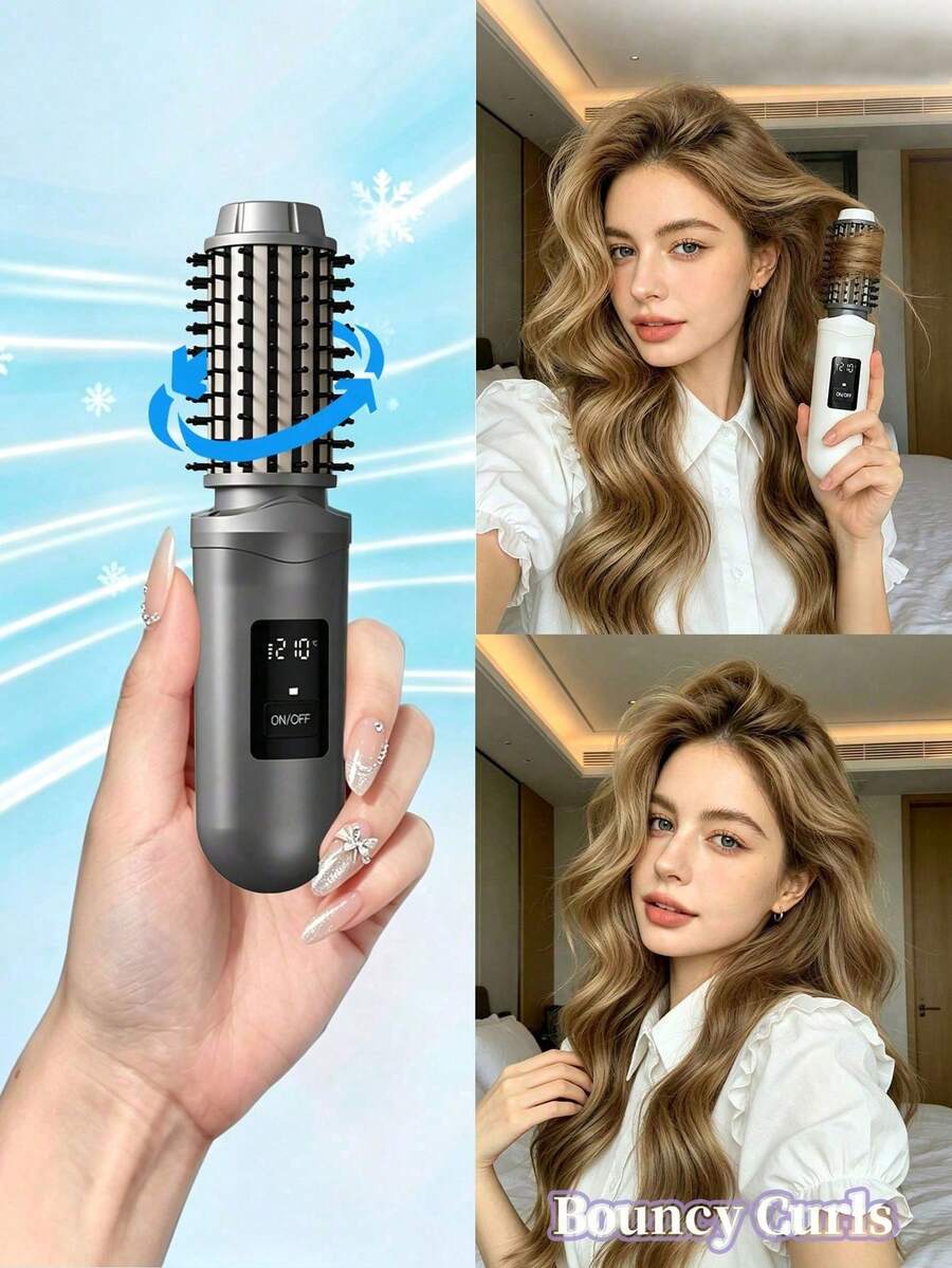 SKYWORTH Wireless Straightening Brush, Mini Curling Iron, 3 Temperature Settings, Anti-Scald Rechargeable Hair Curler, With LCD Display, Anti-Frizz, Fast Heating, Suitable For Styling And Travel