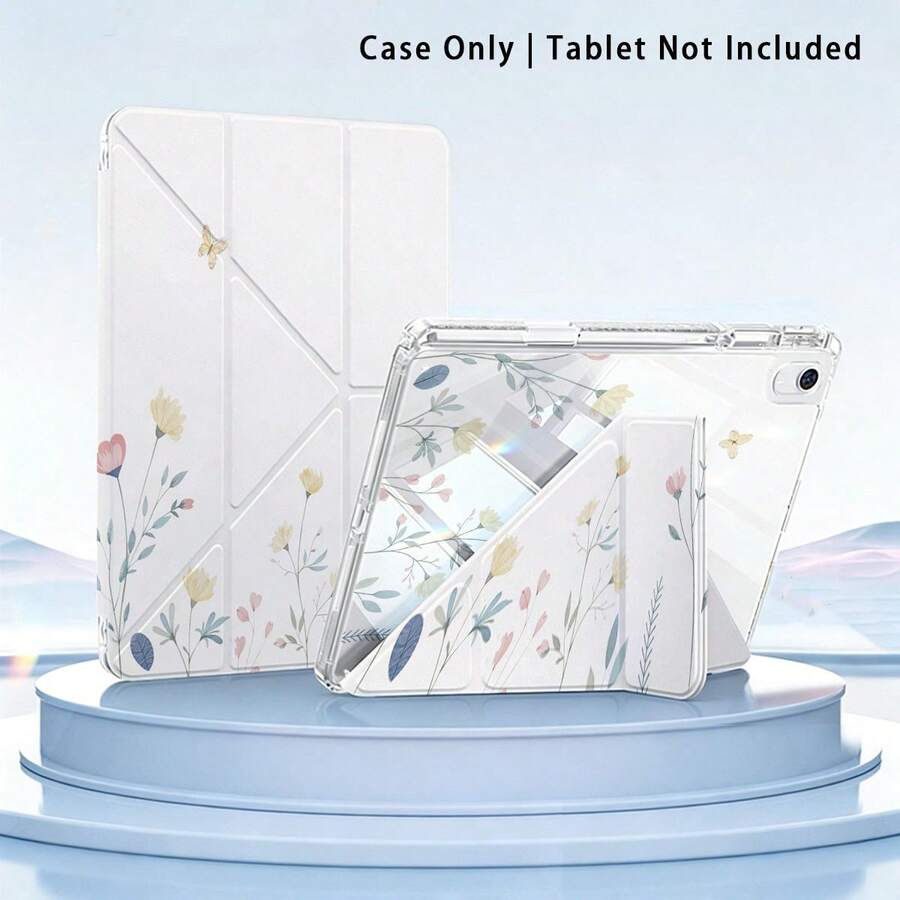 Pola Bunga Cetak UV Datar, Perlindungan Penuh Anti Jatuh Anti Guncangan, Casing Pelindung Tablet Lipat Y, Dengan Slot Pena dan Pelat Belakang Akrilik, Kompatibel dengan /Honor/Xiaoxin dan Model Lainnya - MultiWarna - View 1