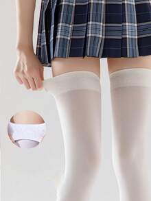 1 Pair Women's Minimalist Velvet Calf Socks, Over-The-Knee Socks, Thigh-High Socks, Silicone Non-Slip Long Tube Socks, Versatile For Daily Wear - Multicolor - View 2