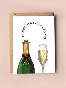 1pc Retro Hand-Painted Champagne Bottle Birthday Card With Red Envelope, Easy Premium Toast Happy Birthday Greeting Card, Adult Men Women Party Celebration Gift Sentiment Card - Multicolor - View 3