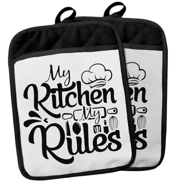 My Kitchen My Rules Funny Pot Holders With Pockets Funny Chef Gifts Pot Holders Heat Resistant Oven Mitts Hot Pads For Kitchen Baking Cooking Potholders For Kitchens