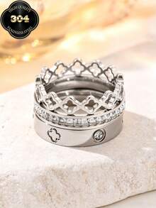 2026 New 14K Gold Plated Lucky Four-Leaf Clover Ring, Fashion Creative Design, Waterproof Stainless Steel Material Never Fade, Suitable For Daily Wear, Party And Mother's Day Gift - Silver - View 20
