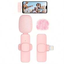 Wireless Lavalier Microphone, Wireless Mini Microphone, Vlog Microphone, Plug And Play Clip-On External Mini Lightning Microphone For IPhone IOS, Suitable For Video Interviews And Vlogs, Mini Microphone, Microphone, Wireless Clip-On Microphone, Cute Pink Lavalier Microphone, Suitable For Fashionable Women, With Windscreen - Pink - View 12