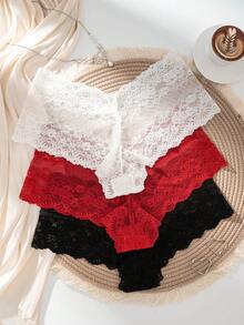 3pcs/Pack Women's Plus Size Lace Panties, Sexy & Comfortable Triangle Briefs - Multicolor - View 1