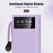 LADAPU 10000/20000/30000mAh超大容量5V2A便携式快充移动电源，高颜值商务简约风格充电器，内置4根电缆，4种模式超亮露营灯，旅行必备，适用于iPhone 6 7 8 X XR 11 12 13 14 15 16 Pro Max适用于iPad、Android手机，送给家人、朋友、孩子、生日、圣诞节、冬季、的礼物适合户外玩耍、购物、旅行、便携式电源超级快速充电，LED电量显示，适用于带有USB和Type-C端口的Android和iPhone设备的便携式充电器，安全稳定的聚合物锂电池。超级快速充电，LED 电量显示，适用于 Android 和 iPhone 设备的便携式充电器，带有 USB 和 Type-C 端口，安全稳定的聚合物锂电池适合户外玩耍、购物、旅行，适用于 Apple iPhone、iPad、Android 手机的便携式电源，适合家人、朋友、生日、圣诞节、冬季的礼物 - 紫色 - 查看 6