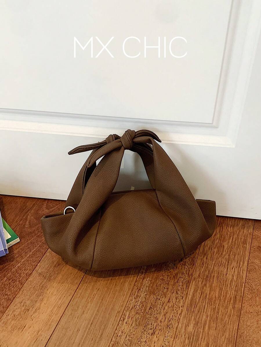 休閒極簡風 PU 皮革單肩/斜背/手提托特包,附內袋 - 咖啡棕 - 查看 1