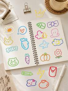 60 buah Stiker Doodle Warna-warni untuk Dewasa, Remaja, Pecinta Stiker, Elemen Kartun Kecil, Dekoratif untuk Buku Catatan, Tablet, Scrapbook, Buku Harian, DIY, Skateboard, Gitar, Helm, Gelas Air, Kotak Penyimpanan, Stiker Tahan Air - Gambar coretan berwarna-warni - View 4