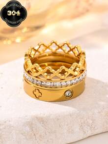 2026 New 14K Gold Plated Lucky Four-Leaf Clover Ring, Fashion Creative Design, Waterproof Stainless Steel Material Never Fade, Suitable For Daily Wear, Party And Mother's Day Gift - Silver - View 2