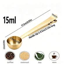 2-In-1 Coffee Measuring Spoon With Bag Clip, Stainless Steel Measuring Spoon, Kitchen Gadget, Suitable For Coffee Lovers - Gold - View 3