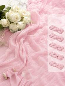 Pink Layered Gauze Table Runner, Soft Semi-Transparent Cheesecloth With Vertical Pleats, Lightweight Semi-Transparent Tablecloth, Romantic Draping Decorative Centerpiece Cloth, Suitable For Dining Table And Home Decor - Pink - View 8