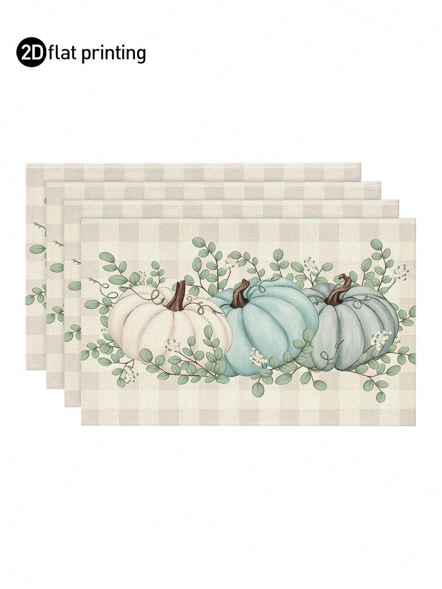 1pc/4pcs/6pcs,Autumn Pumpkin Table Placemats,Rectangular Tablecloth,Washable,Suitable For Family Dinner,Coffee Table,Durable Kitchen And Dining Room Decor,Table Decoration Party And Scene Decoration,Home Decor - Multicolor - View 1
