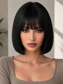 12 Inch Black Bangs Women's Wig, Elegant And Versatile, Natural Style, Suitable For Various Parties And Ball Gowns - Black Bangs - View 2