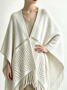 1pc Women's Hollow Design Lightweight Shawl, Bohemian Style Cardigan, Suitable For Travel And Office Air-Conditioned Room, Warm Knitted Cape-Style Blanket - Apricot - View 4