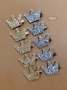 10pcs Gold & Silver Crown Hair Clips, Sweet Style Hair Accessories For Daily Wear - Multicolor - View 8