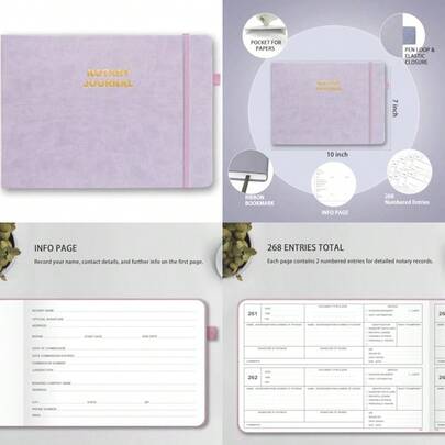 Notary Journal - Official Notary Public Record Book With Numbered Pages - Notary Journal Log Book For Notarial Acts And Records Notary Supplies - 268 Entries, Hardcover, 7"X10", Purple
